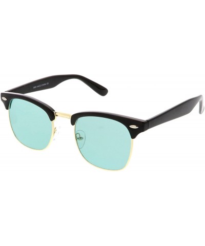 Semi-rimless Modern Semi Rimless Color Tinted Square Lens Horn Rimmed Sunglasses 49mm - Black Gold / Green - CA187RKGWGL $9.03