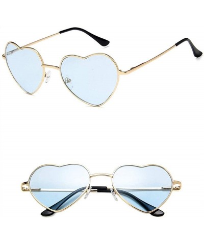 Oversized Heart Shaped Sunglasses Women Metal Frame Reflective Lens Sun Protection Tea - Blue - CP18YLZDCTL $17.62