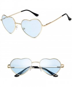 Oversized Heart Shaped Sunglasses Women Metal Frame Reflective Lens Sun Protection Tea - Blue - CP18YLZDCTL $7.78