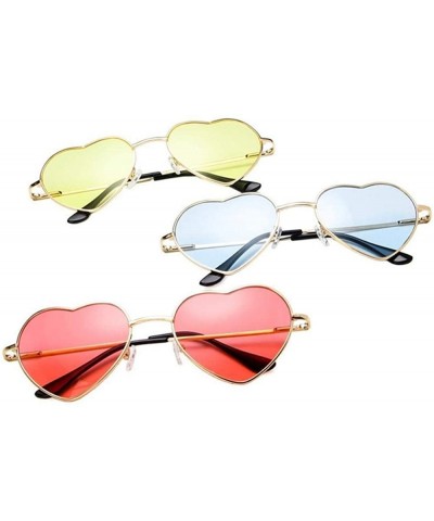 Oversized Heart Shaped Sunglasses Women Metal Frame Reflective Lens Sun Protection Tea - Blue - CP18YLZDCTL $7.78