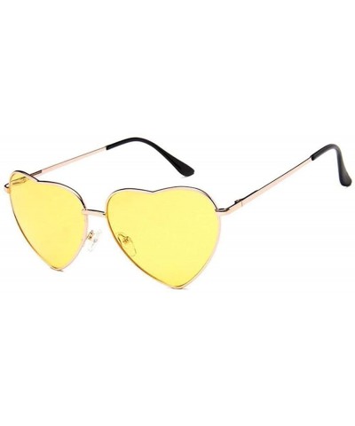 Oversized Heart Shaped Sunglasses Women Metal Frame Reflective Lens Sun Protection Tea - Blue - CP18YLZDCTL $7.78