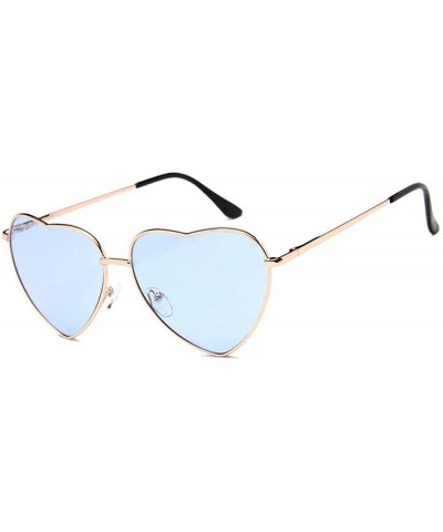 Oversized Heart Shaped Sunglasses Women Metal Frame Reflective Lens Sun Protection Tea - Blue - CP18YLZDCTL $7.78