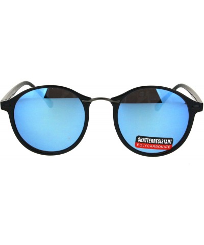 Round Mens Round Thin Plastic Retro Horn Rim Color Mirror Lens Sunglasses - Black Blue - CS17YSRGRNG $24.21