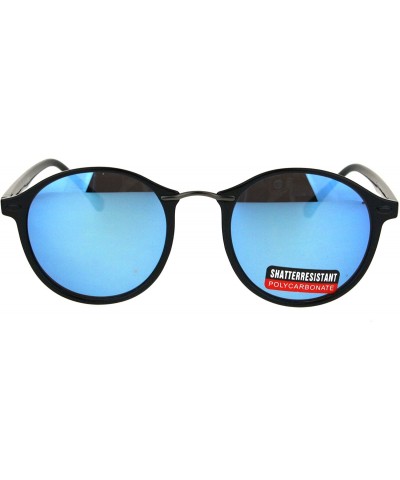 Round Mens Round Thin Plastic Retro Horn Rim Color Mirror Lens Sunglasses - Black Blue - CS17YSRGRNG $15.13