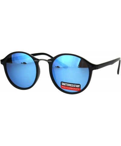 Round Mens Round Thin Plastic Retro Horn Rim Color Mirror Lens Sunglasses - Black Blue - CS17YSRGRNG $15.13