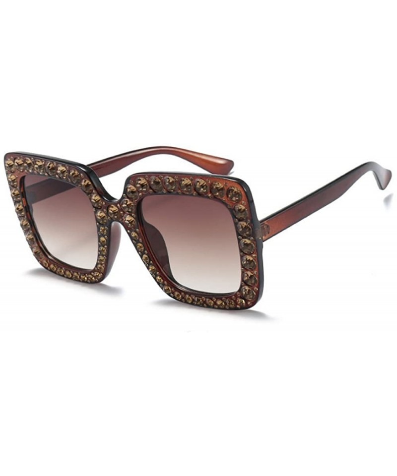 Oversized Oversized Diamond Sunglasses Women Handmade Square Frame Eyewear 67mm UV400 - Brown - CF186XYOG67 $16.27