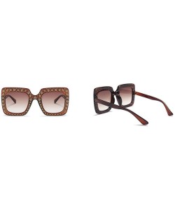 Oversized Oversized Diamond Sunglasses Women Handmade Square Frame Eyewear 67mm UV400 - Brown - CF186XYOG67 $16.27