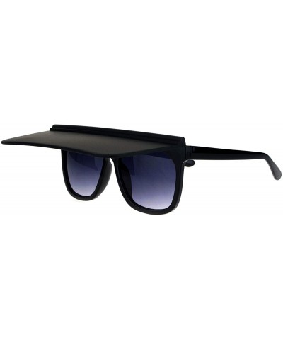 Rectangular Unique Collapsible Sun Visor Horn Rim Hipster Plastic Sunglasses - Black Smoke Black - CQ18K3AMEIG $11.44