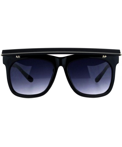 Rectangular Unique Collapsible Sun Visor Horn Rim Hipster Plastic Sunglasses - Black Smoke Black - CQ18K3AMEIG $11.44