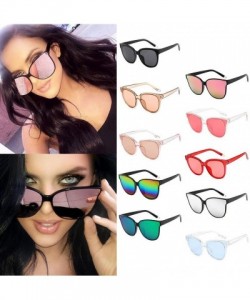 Cat Eye Fashion Womens Ladies Designer Oversized Flat Top Cat Eye Mirrored Sunglasses - C - CX18NQSQ0KX $6.81