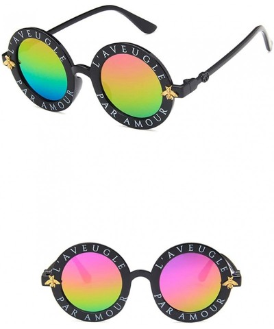 Round Unisex Sunglasses Retro Bright Black Grey Drive Holiday Round Non-Polarized UV400 - Bright Black Purple - C618RI0T0CN $...