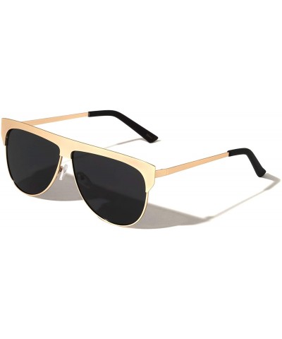 Round Round Flat Top Thick Brow Cat Eye Sunglasses - Black - CQ197LR96IE $16.65