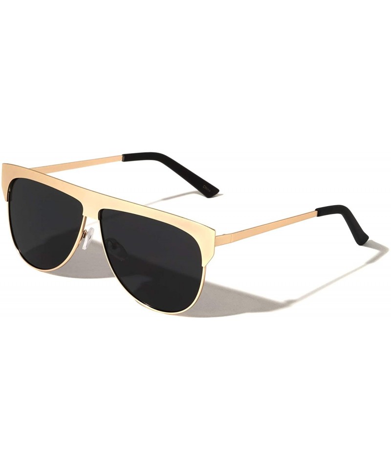 Round Round Flat Top Thick Brow Cat Eye Sunglasses - Black - CQ197LR96IE $16.65