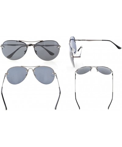 Rectangular Half-rim Pilot Style Polarized Lens Sunglasses - Polarized Grey Lens - CY12MYWEN4A $7.78