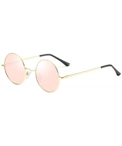 Round Metal Steampunk Sunglasses Polarized Oval Mirror Round Men Women Driving Glasses UV400 - Pinkmirror - CK197Y76CC9 $63.88