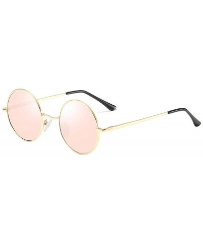 Round Metal Steampunk Sunglasses Polarized Oval Mirror Round Men Women Driving Glasses UV400 - Pinkmirror - CK197Y76CC9 $35.40