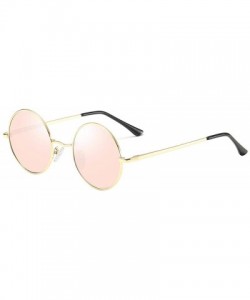 Round Metal Steampunk Sunglasses Polarized Oval Mirror Round Men Women Driving Glasses UV400 - Pinkmirror - CK197Y76CC9 $58.49