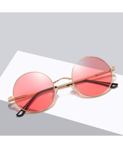 Round Metal Steampunk Sunglasses Polarized Oval Mirror Round Men Women Driving Glasses UV400 - Pinkmirror - CK197Y76CC9 $58.49