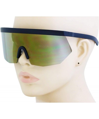 Oval Oversized Super Shield Rainbow Mirrored Lens Semi Rimless Style Retro Flat Top Sunglasses - Brown Mirror - CA18TAIXYAI $...