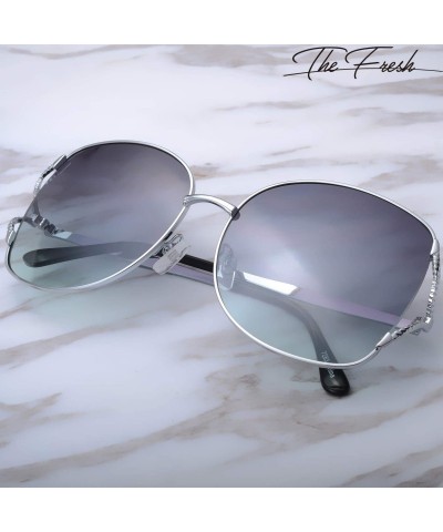 Oval Classic Crystal Elegant Women Beauty Design Sunglasses Gift Box - L145-silver - C718M0SXA2I $20.06