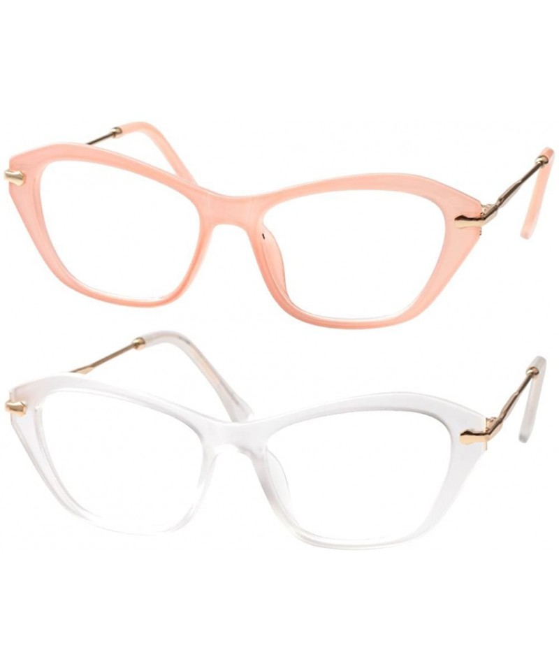 Cat Eye Womens Quality Fashion Alloy Arms Cateye Customized Reading Glasses - 2 Pairs / Pink + Trans - C618H46ILHG $12.18