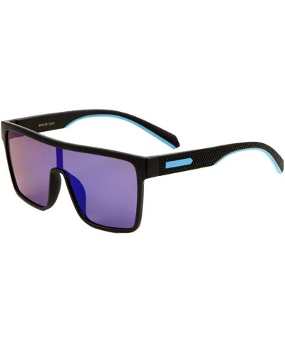 Shield Futuristic Square Flat Top One Piece Lens Shield Sunglasses - Black & Blue Frame - C918W0AUEKA $10.00