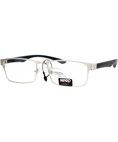 Rectangular Nerd Narrow Rectangular Metal Rim Nerdy Eyeglasses - Silver - CV12KRWS4C3 $13.21