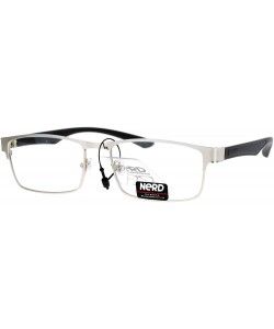 Rectangular Nerd Narrow Rectangular Metal Rim Nerdy Eyeglasses - Silver - CV12KRWS4C3 $13.21