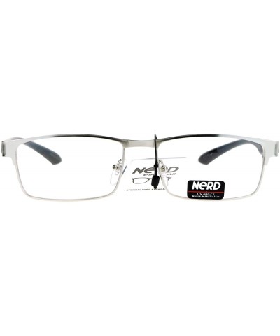 Rectangular Nerd Narrow Rectangular Metal Rim Nerdy Eyeglasses - Silver - CV12KRWS4C3 $13.21