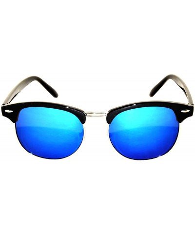Cat Eye Aviator Brow Bar Flat Mirror Multicolor Lens Sunglasses Metal Frame - Mirror_silver_blue - CL1834G4MST $9.54