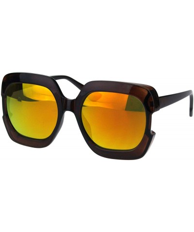 Square Womens Oversized Square Sunglasses High Temple Fashion UV 400 - Brown (Orange Mirror) - CA18KEE2MTG $11.94