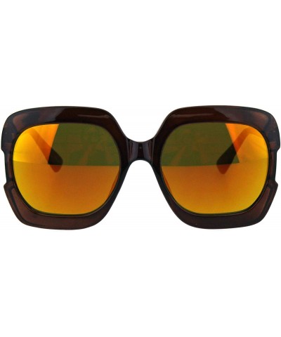 Square Womens Oversized Square Sunglasses High Temple Fashion UV 400 - Brown (Orange Mirror) - CA18KEE2MTG $11.94