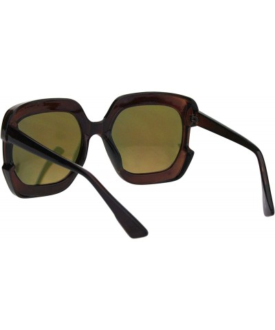 Square Womens Oversized Square Sunglasses High Temple Fashion UV 400 - Brown (Orange Mirror) - CA18KEE2MTG $11.94