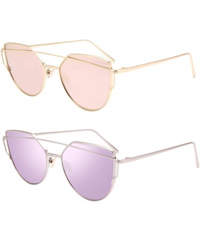 Cat Eye Street Fashion Cat Eye Mirrored Metal Sunglasses for Women 7805 - Pl+pk - C118Q7Q0TDR $39.44