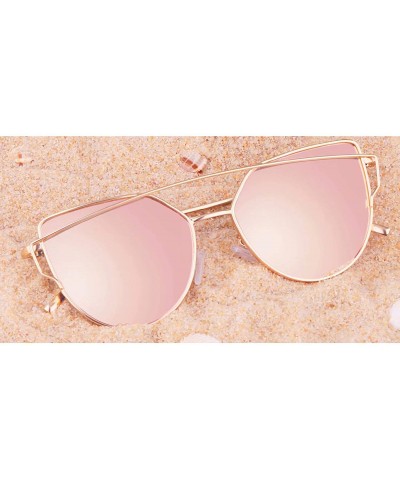 Cat Eye Street Fashion Cat Eye Mirrored Metal Sunglasses for Women 7805 - Pl+pk - C118Q7Q0TDR $22.07