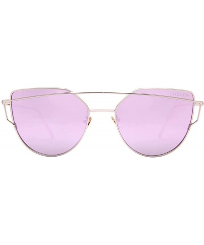Cat Eye Street Fashion Cat Eye Mirrored Metal Sunglasses for Women 7805 - Pl+pk - C118Q7Q0TDR $22.07