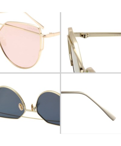 Cat Eye Street Fashion Cat Eye Mirrored Metal Sunglasses for Women 7805 - Pl+pk - C118Q7Q0TDR $22.07