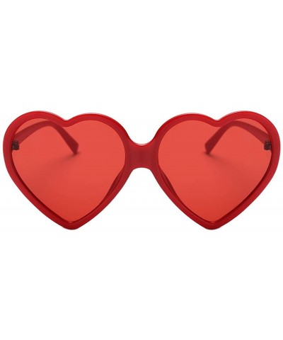 Square Women Fashion Unisex Heart-shaped Large Frame Shades Sunglasses Integrated UV Casual Glasses - Red - CW18SL0495E $9.19