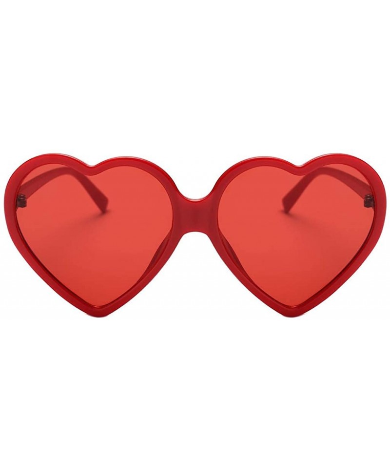 Square Women Fashion Unisex Heart-shaped Large Frame Shades Sunglasses Integrated UV Casual Glasses - Red - CW18SL0495E $9.19