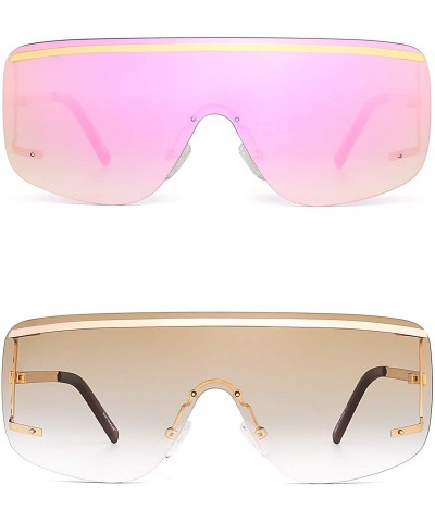 Oversized Oversized Shield Sunglasses Trendy Flat Top Rimless Sun Glasses for Women Men - CK18X4U2AUQ $21.62