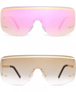 Oversized Oversized Shield Sunglasses Trendy Flat Top Rimless Sun Glasses for Women Men - CK18X4U2AUQ $21.62