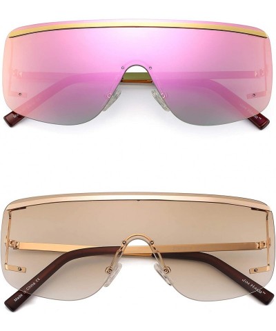 Oversized Oversized Shield Sunglasses Trendy Flat Top Rimless Sun Glasses for Women Men - CK18X4U2AUQ $21.62