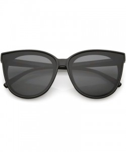 Round Oversize Neutral Color Flat Lens Cat Eye Sunglasses 60mm - Black / Smoke - CK188HGRXON $12.56