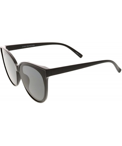 Round Oversize Neutral Color Flat Lens Cat Eye Sunglasses 60mm - Black / Smoke - CK188HGRXON $12.56