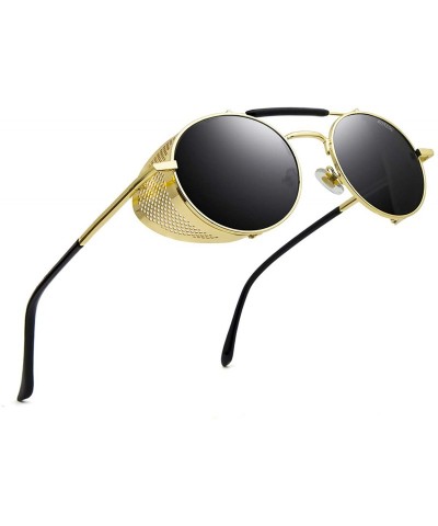 Round Steampunk Sunglasses for Men Women Vintage Retro Round Metal Frame Eyewear Shades - N6 Gold Frame Gray Lens - CK196WRON...