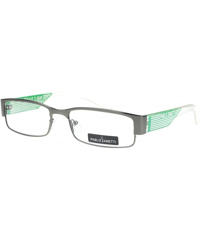 Rectangular Pablo Zanetti Magnified Reading Glasses Rectangular 53-16-140-30 - Gun Metal Green - C211VN3DTSP $7.34