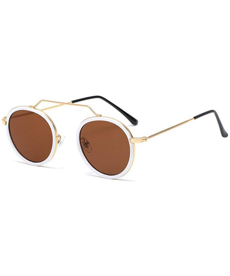 Round 2020 Fashion Retro Round Sunglasses Men Women Full Frame Metal Sun shade glasses UV protection - White&brown - C91925O3...