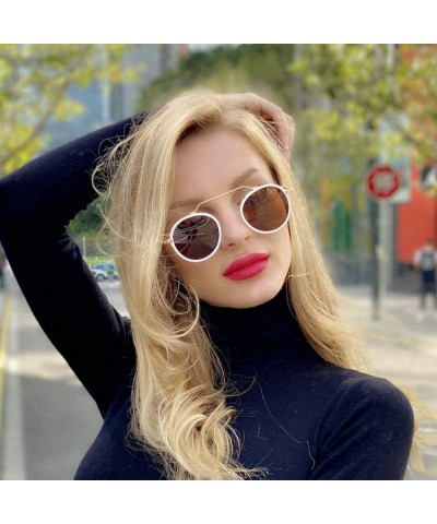 Round 2020 Fashion Retro Round Sunglasses Men Women Full Frame Metal Sun shade glasses UV protection - White&brown - C91925O3...