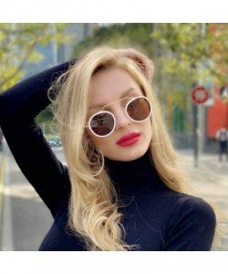 Round 2020 Fashion Retro Round Sunglasses Men Women Full Frame Metal Sun shade glasses UV protection - White&brown - C91925O3...