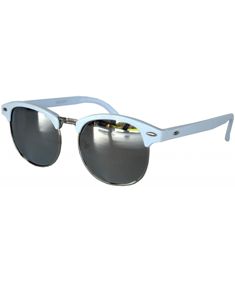 Round Retro Classic Sunglasses Metal Half Frame With Colored Lens Uv 400 - White-silver-mirror - C412MX64GKN $8.16